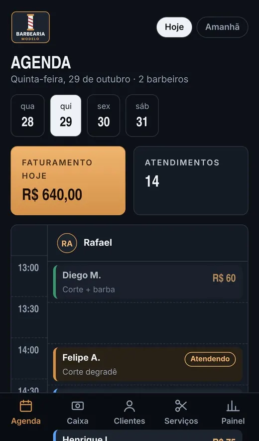 Agenda no celular do barbeiro